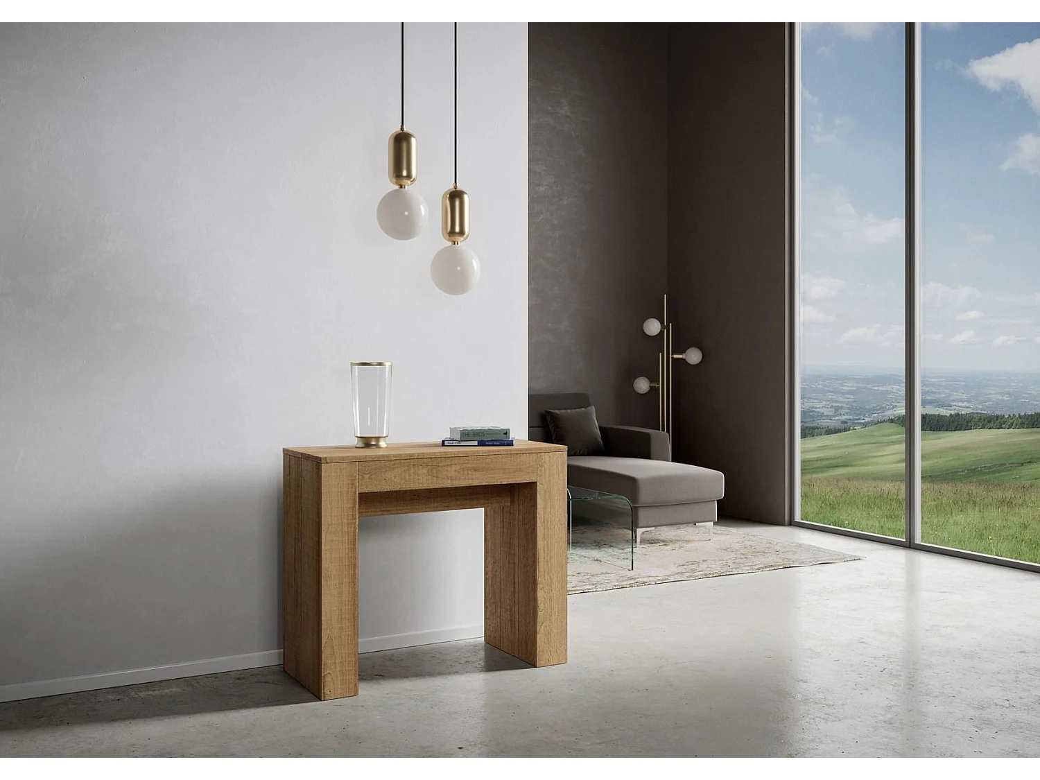 Mesa consola extensível 90x42/302 cm Modem Carvalho Natural