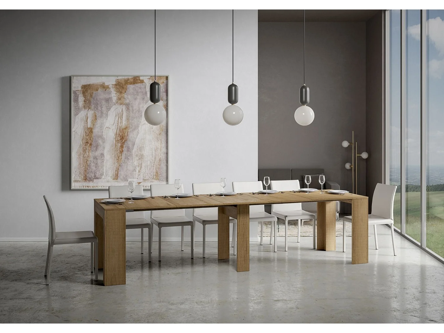 Mesa consola extensível 90x42/302 cm Modem Carvalho Natural