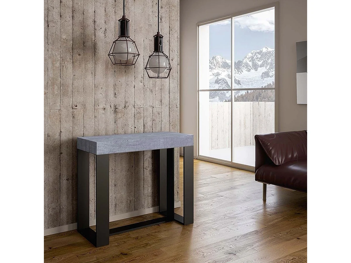 Console extensible 90x40/300 cm Futura Premium Gris Béton cadre Anthracite