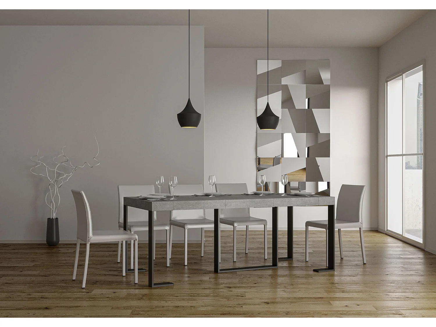 Console extensible 90x40/300 cm Futura Premium Gris Béton cadre Anthracite