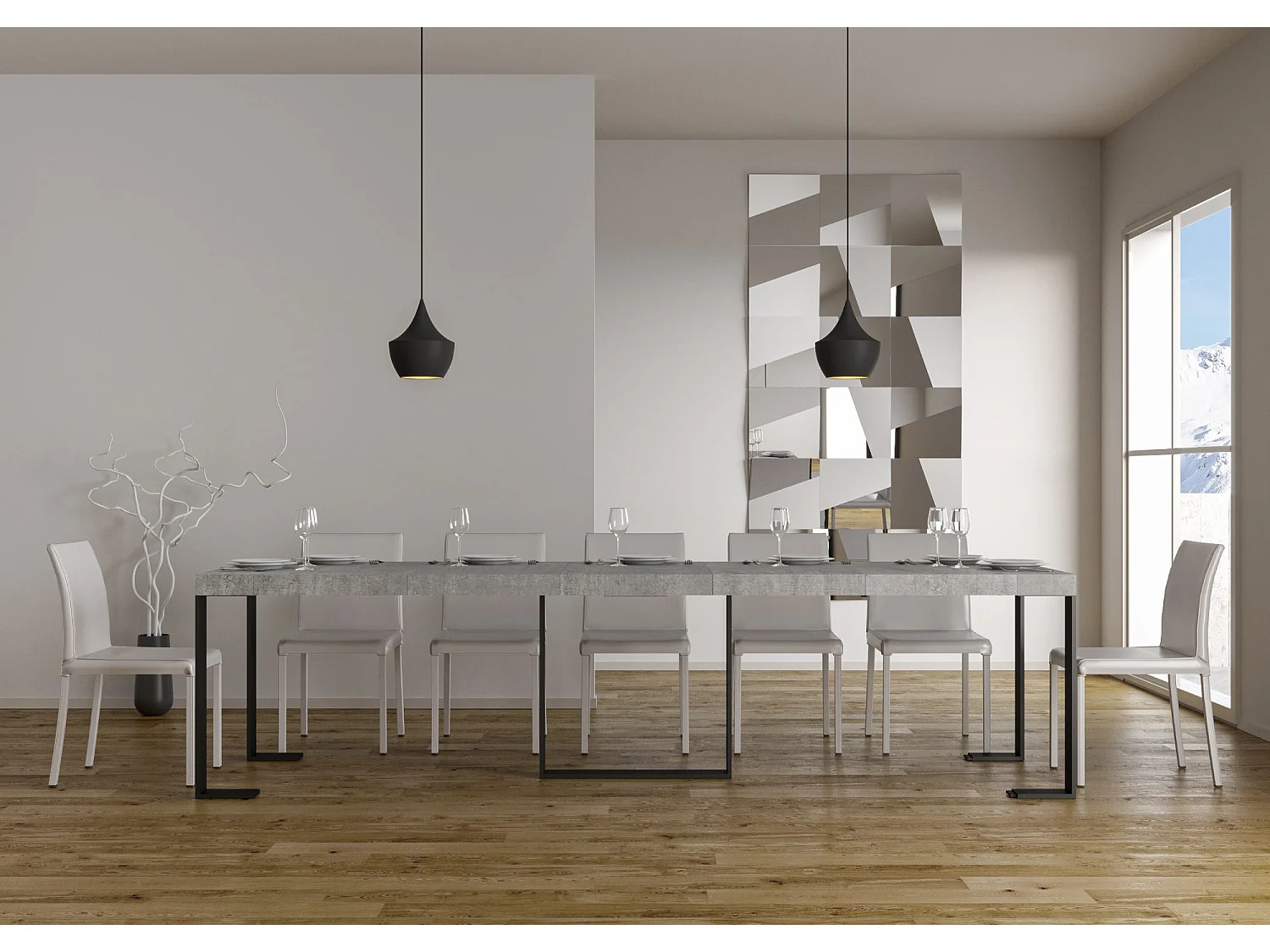 Console extensible 90x40/300 cm Futura Premium Gris Béton cadre Anthracite