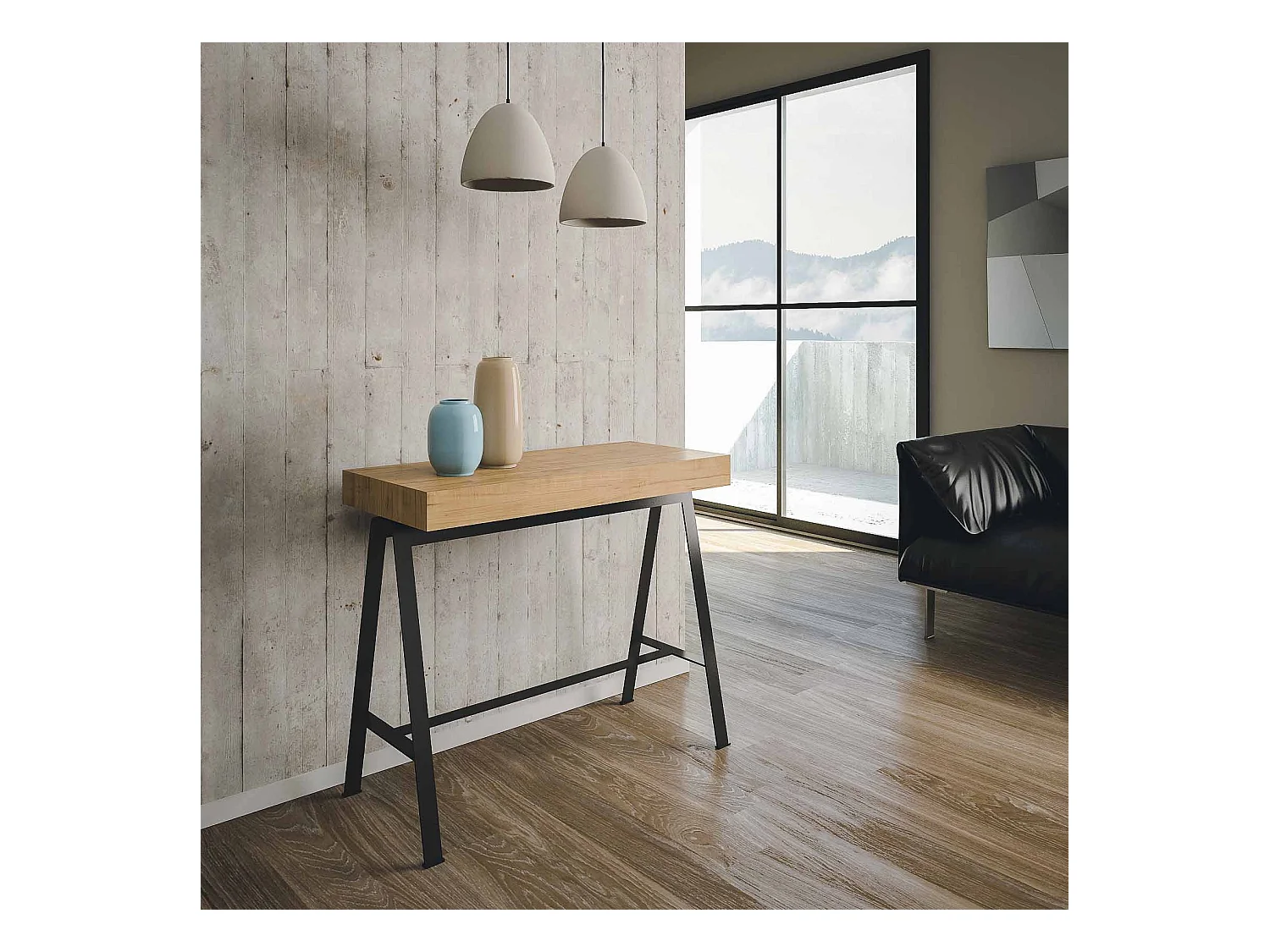 Wysuwana konsola 90x40/196 cm Small Office Premium Natural Dąb Struktura Antracyt