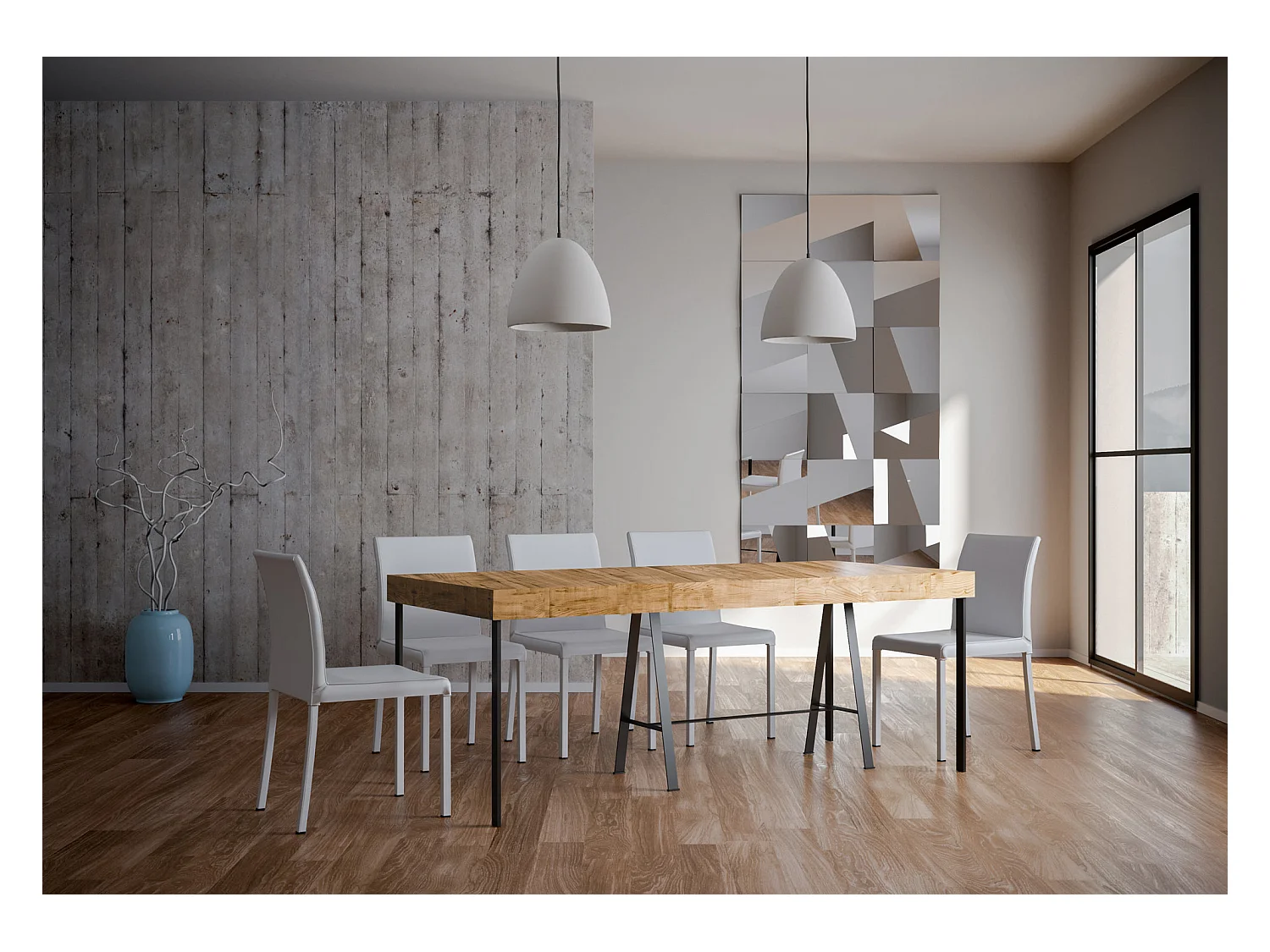 Wysuwana konsola 90x40/196 cm Small Office Premium Natural Dąb Struktura Antracyt