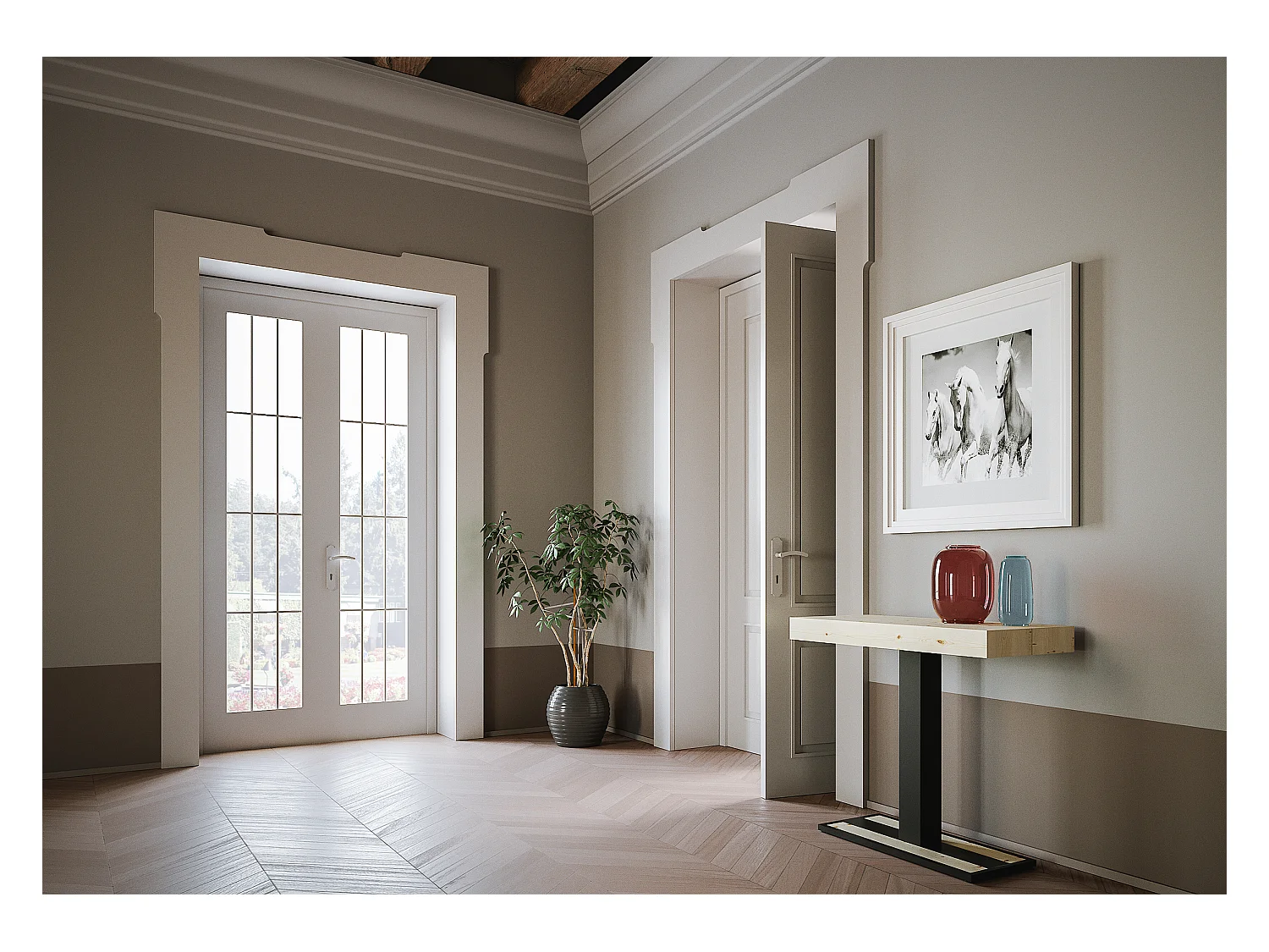 Consola extensible de pino macizo de color claro con patas de metal antracita, 14 plazas, de 40 a 300 cm Cali