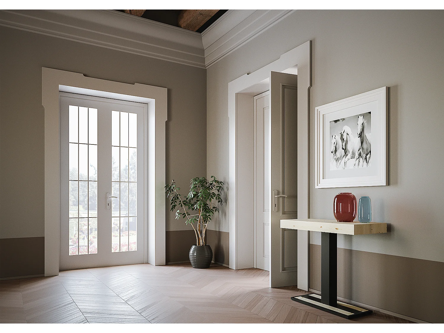 Console Capital Sapin Nature cadre Anthracite