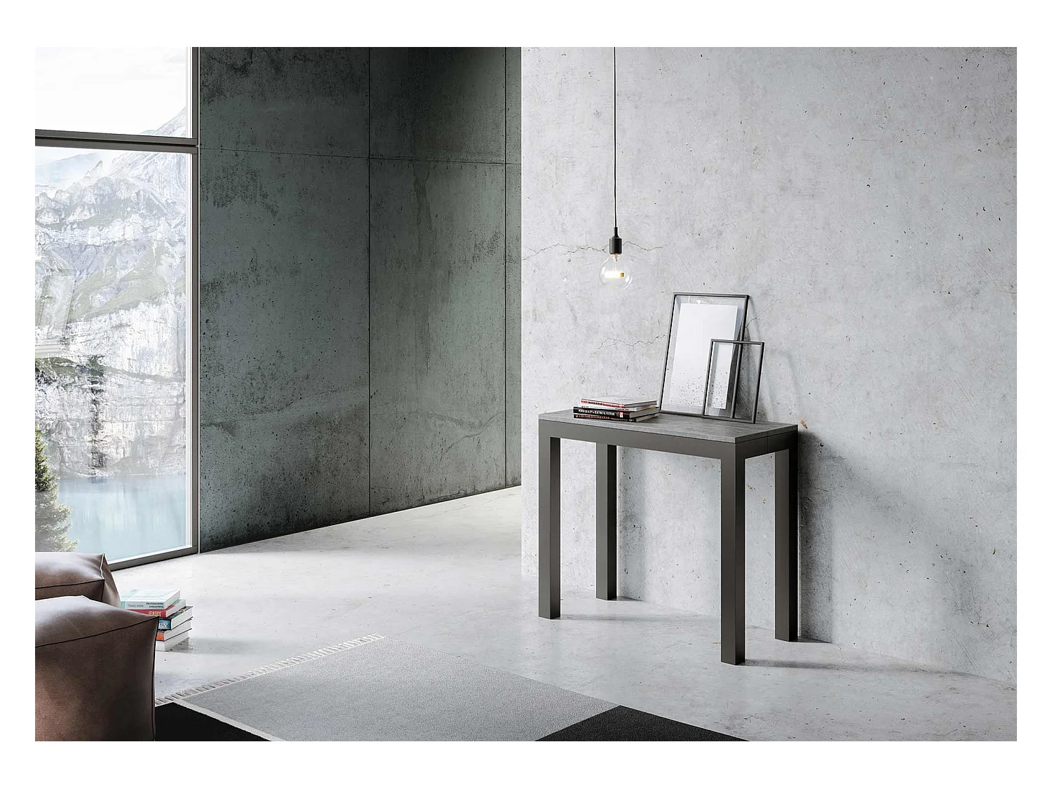 Console extensible 90x40/300 cm Everyday Evolution Gris Béton cadre Anthracite