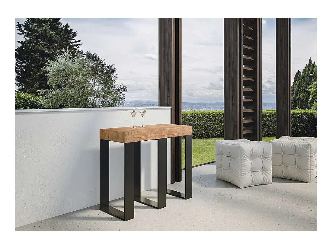 Console Extensible 90x40/190 cm Sintesi Small Sapin Teinté cadre Anthracite