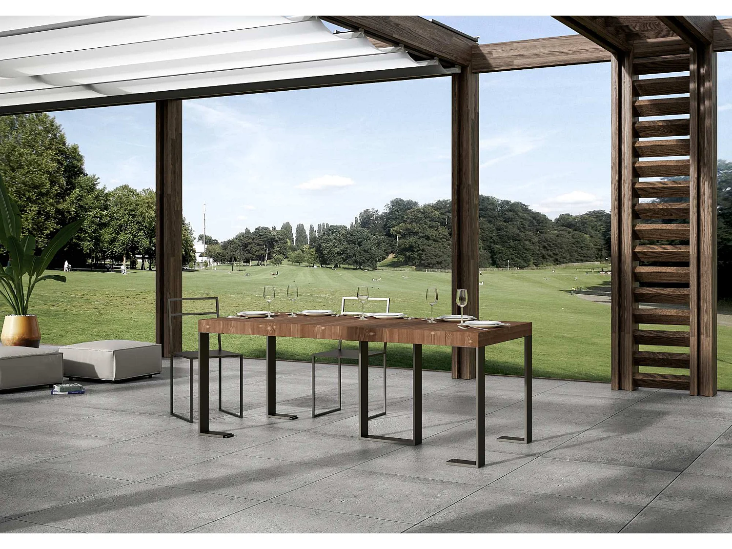 Consola extensible 90x40/190 cm Sintesi Small Premium Estructura Abeto Teñido Antracita