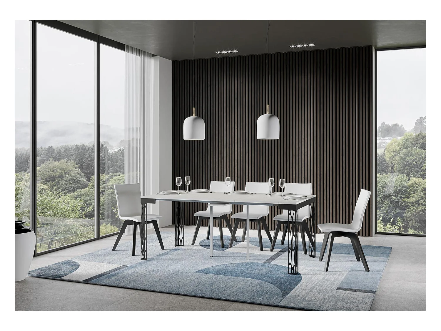 Console extensible 90x40/300 cm Ghibli Evolution Frêne Blanc cadre Anthracite