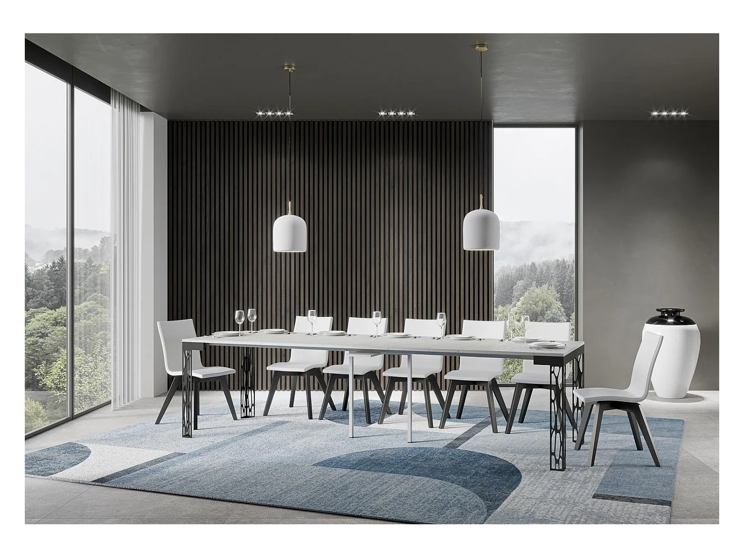 Console extensible 90x40/300 cm Ghibli Evolution Frêne Blanc cadre Anthracite