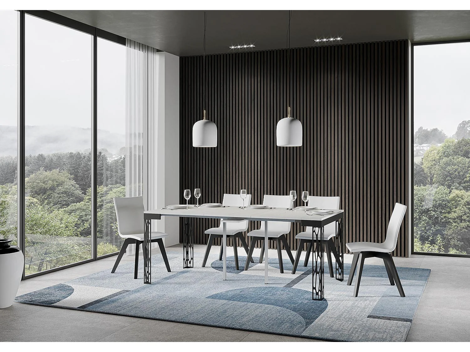 Console extensible 90x40/300 cm Ghibli Evolution Frêne Blanc cadre Anthracite