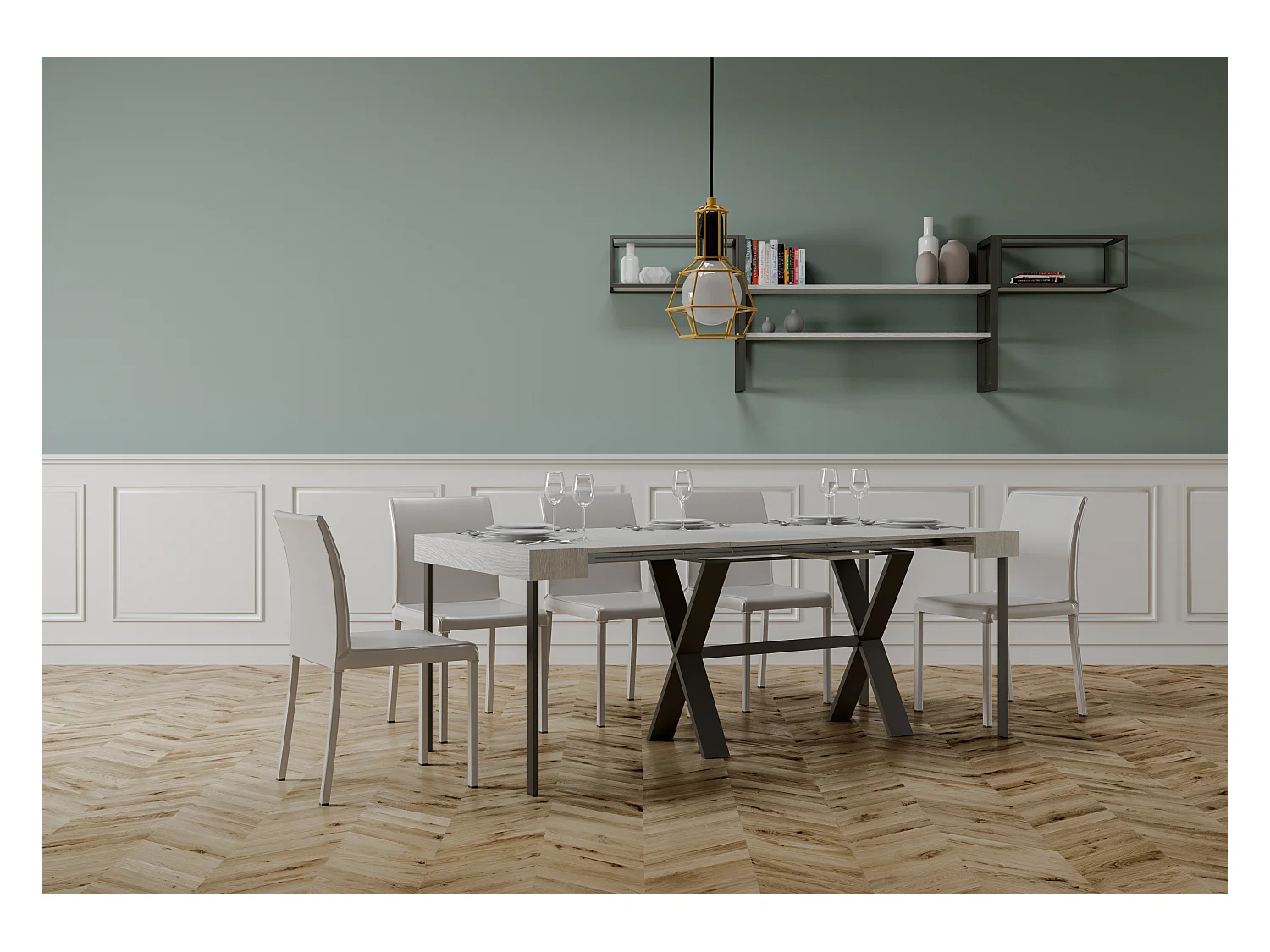 Console extensible 90x40/196 cm Xenia Small Frêne Blanc cadre Anthracite