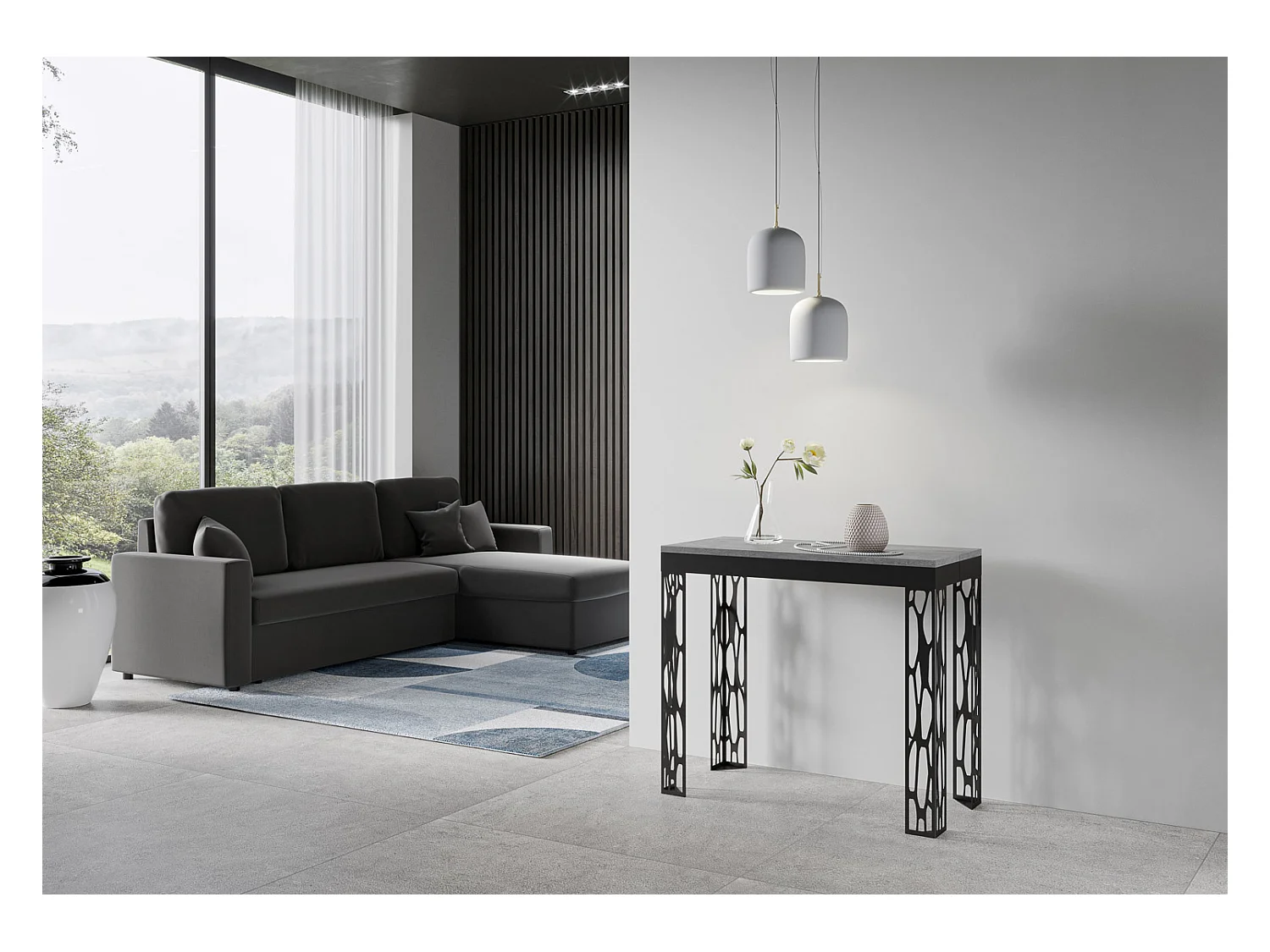 Console extensible 90x40/300 cm Ghibli Evolution Gris Béton cadre Anthracite