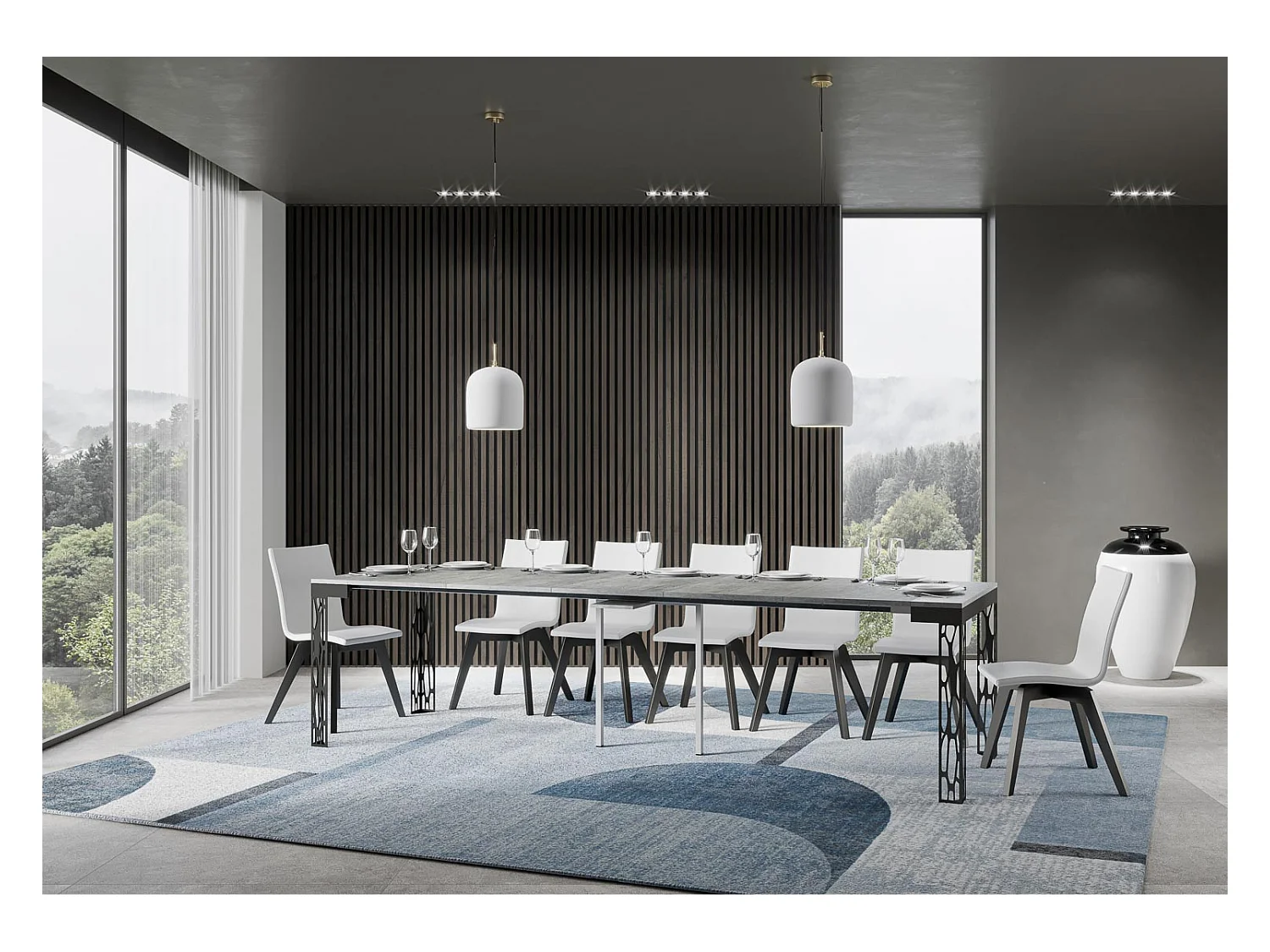 Console extensible 90x40/300 cm Ghibli Evolution Gris Béton cadre Anthracite