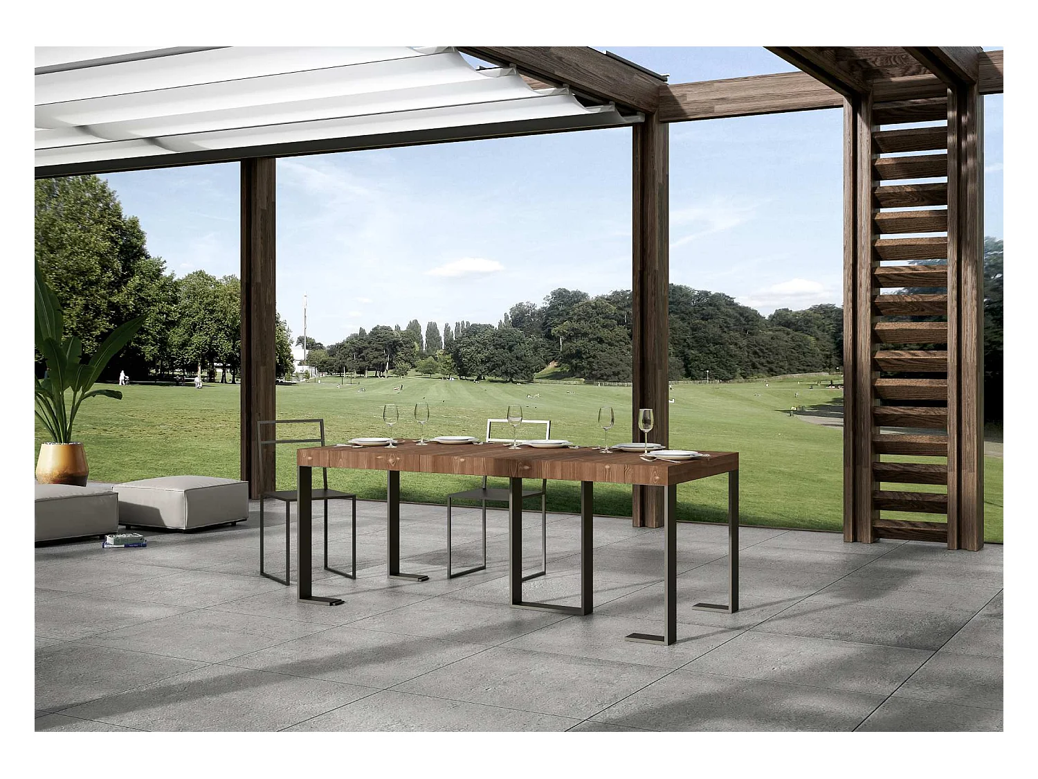 Consolle allungabile 90x40/290 cm Sintesi Premium Abete Tinto telaio Antracite