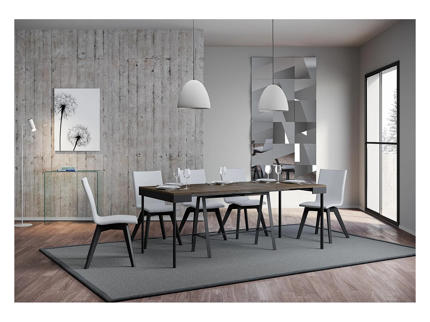 Ausziehbarer Konsolentisch 90x40/196 cm Banco Evolution Small Nussbaum mit Eisenrahmen aus Anthrazit