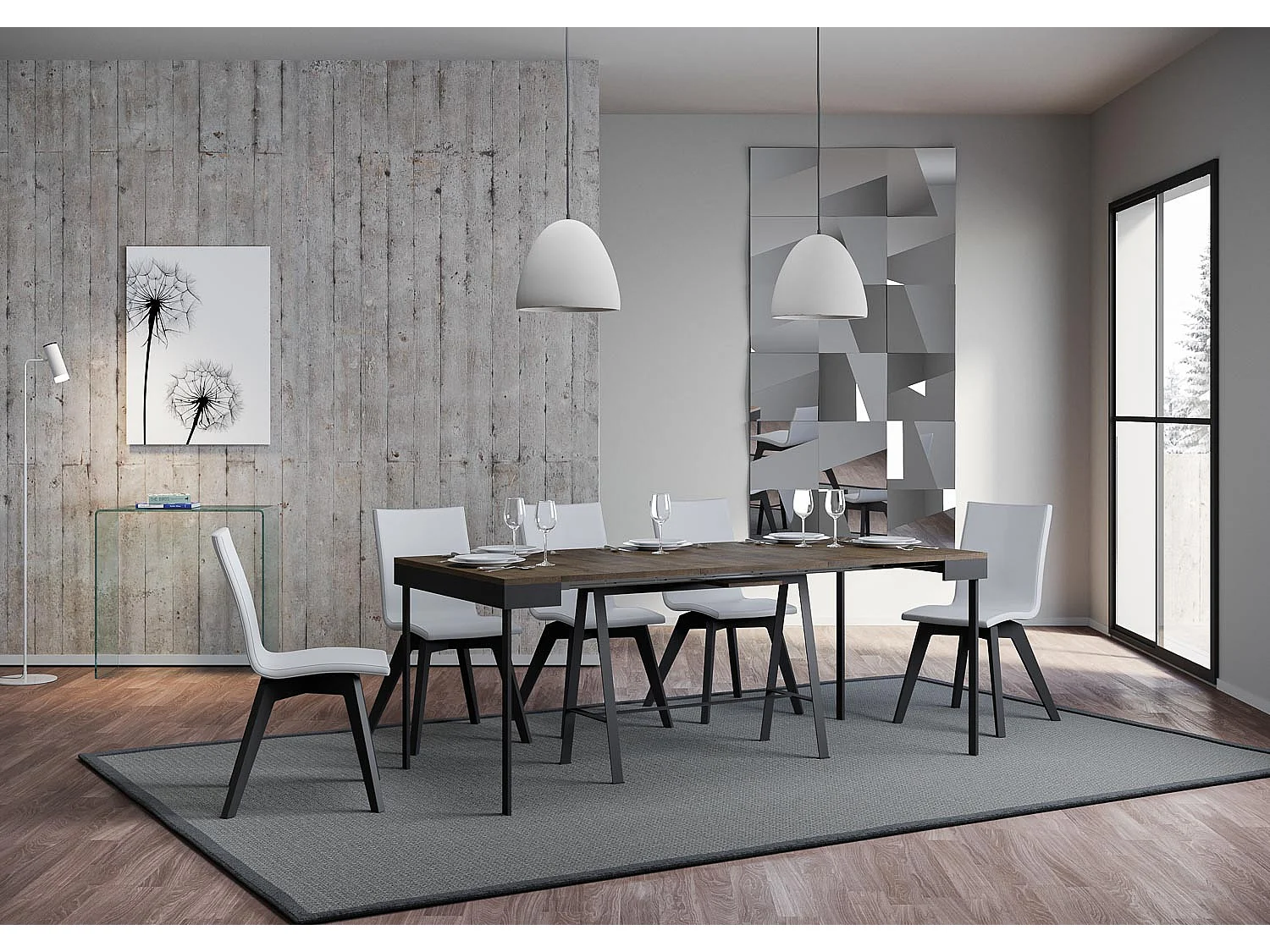 Console extensible 90x40/196 cm Banco Evolution Small Noyer cadre Anthracite