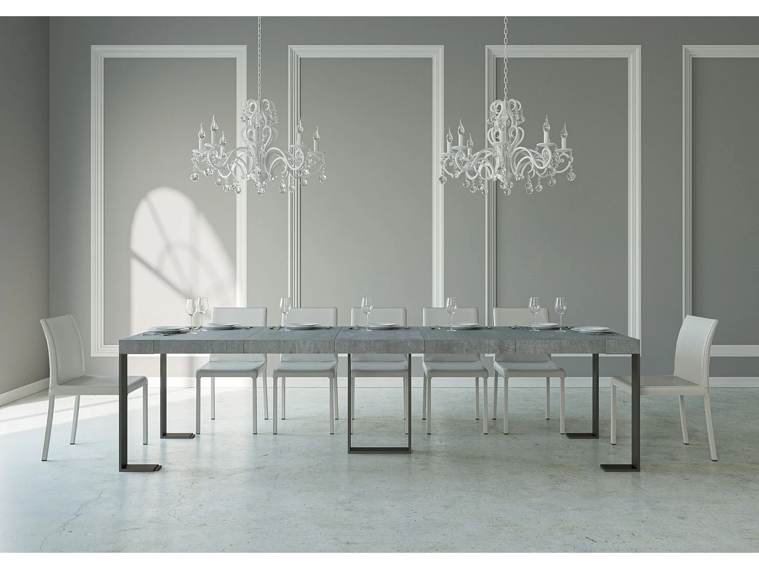 Console extensible 90x40/300 cm Sintesi Premium Gris Béton cadre Anthracite