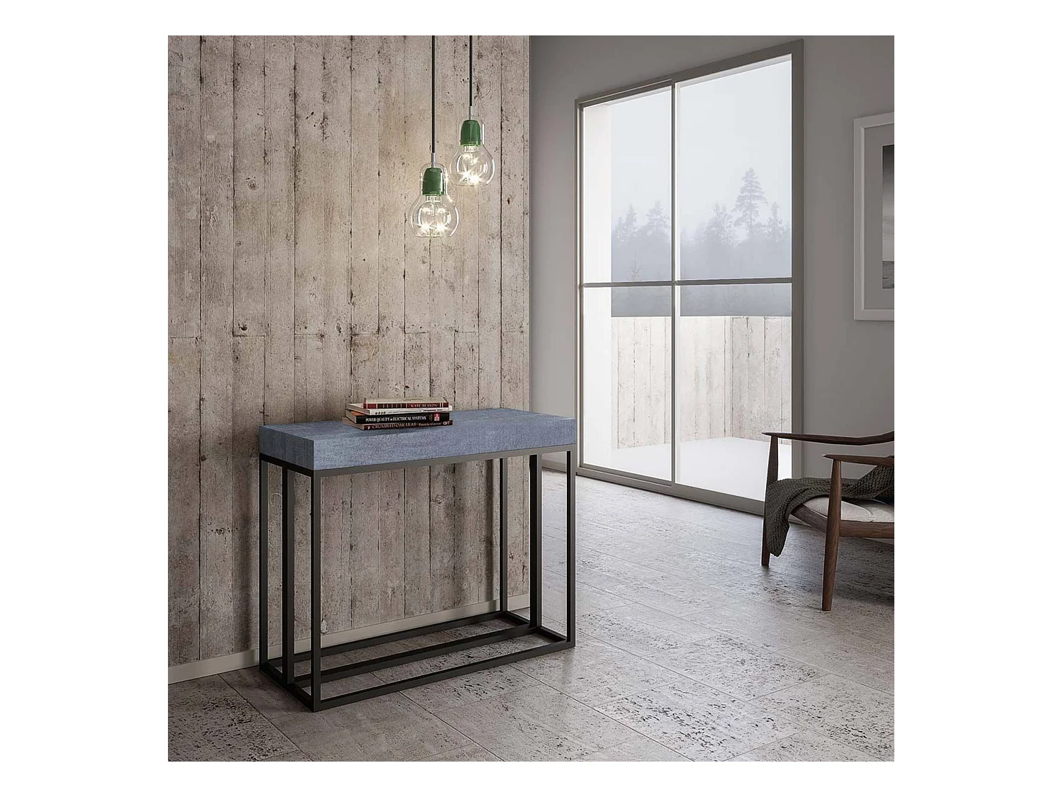 Console extensible 90x40/300 cm Epoca Premium Gris Béton cadre Anthracite