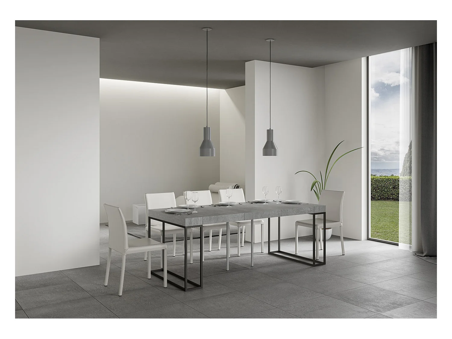 Console extensible 90x40/300 cm Epoca Premium Gris Béton cadre Anthracite