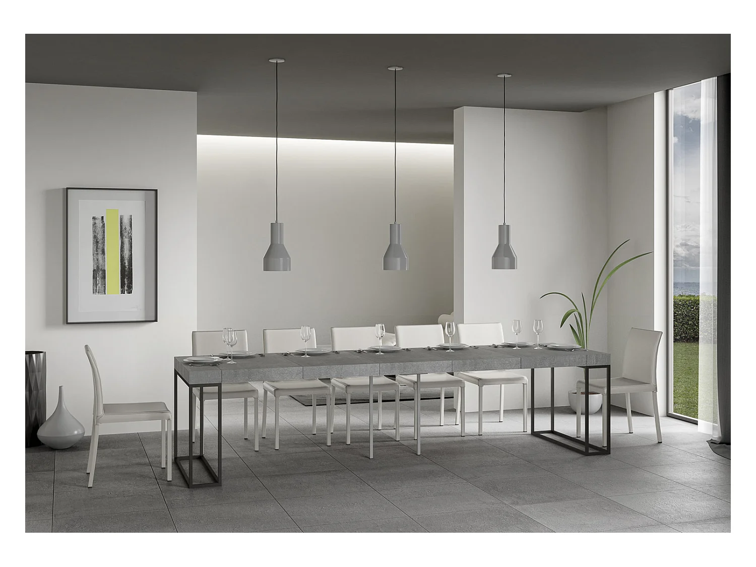 Console extensible 90x40/300 cm Epoca Premium Gris Béton cadre Anthracite