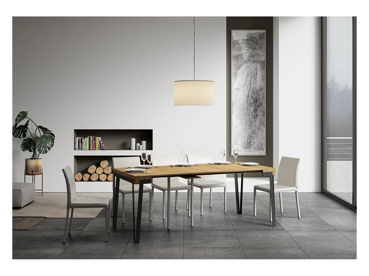 Console extensible 90x40/196 cm Rio Small Chêne Nature cadre Anthracite