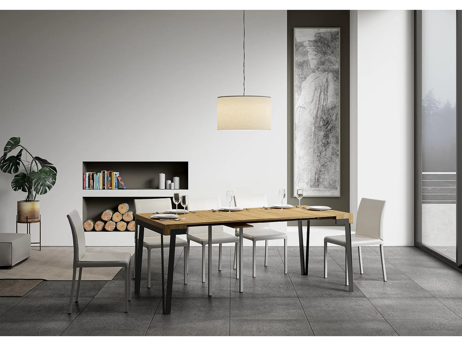 Console extensible 90x40/196 cm Rio Small Chêne Nature cadre Anthracite