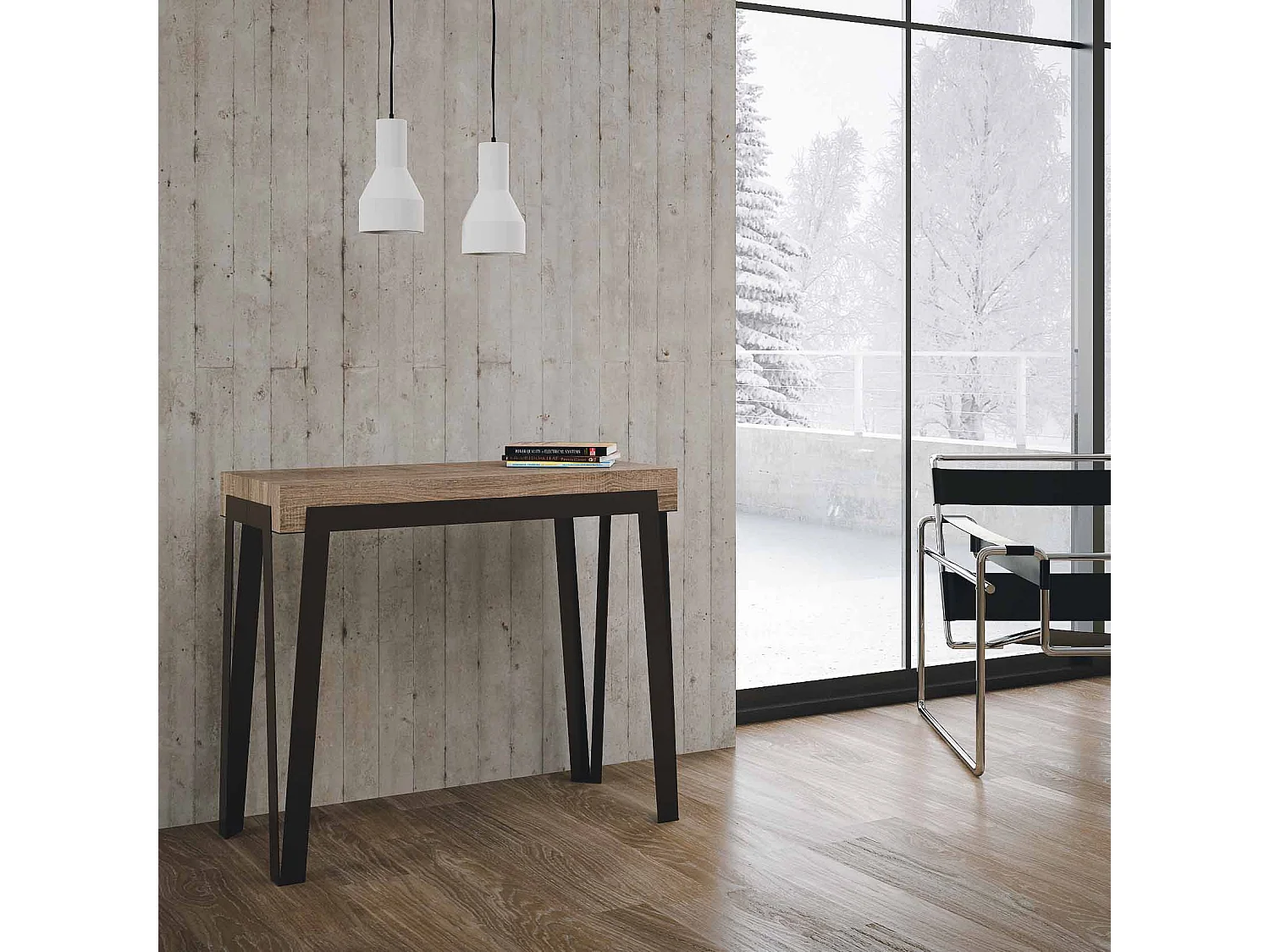 Console extensible 90x40/196 cm Rio Small Chêne Nature cadre Anthracite