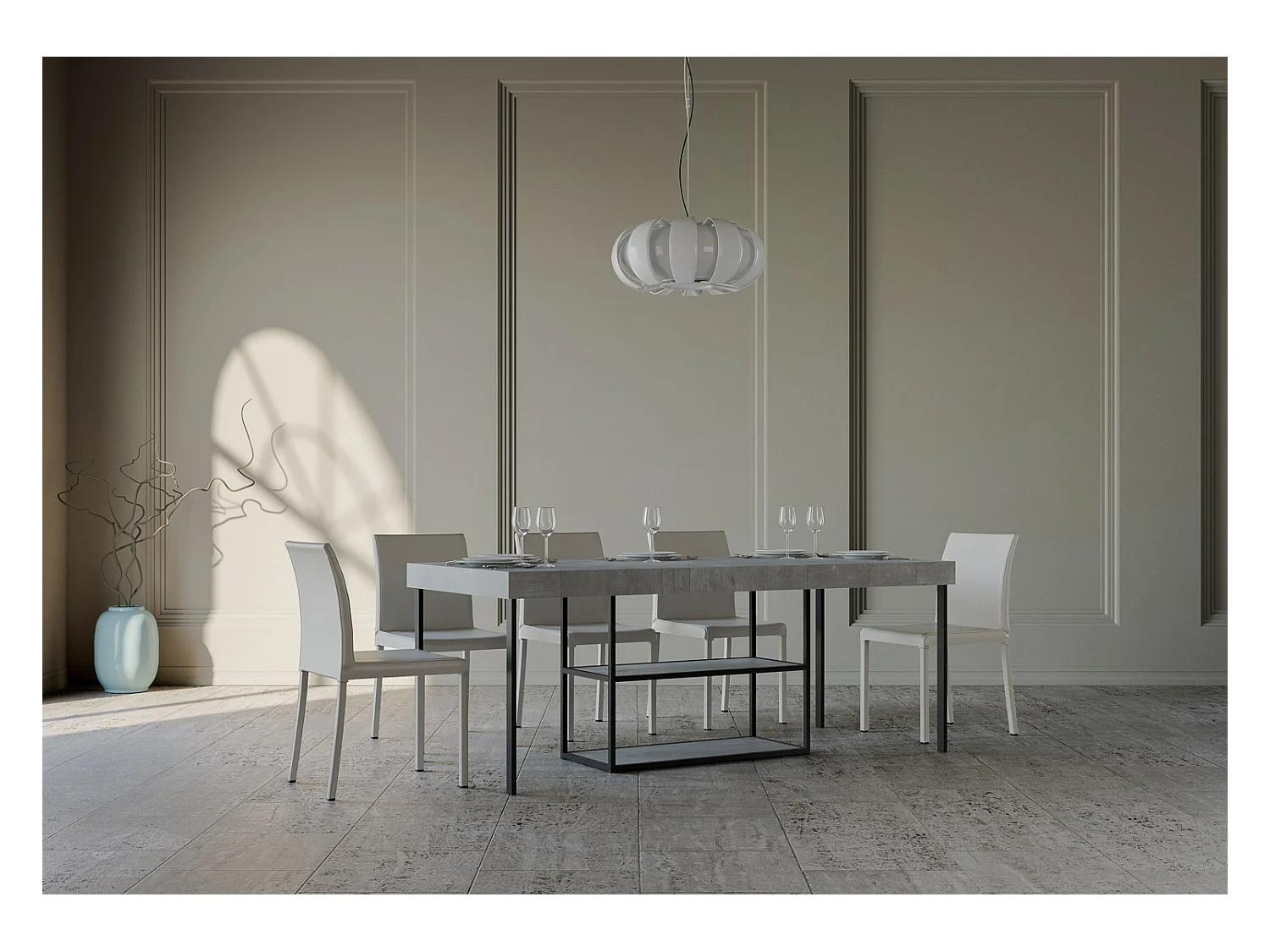 Wysuwana konsola 90x40/196 cm Plano Small Premium Struktura cementowa Antracyt