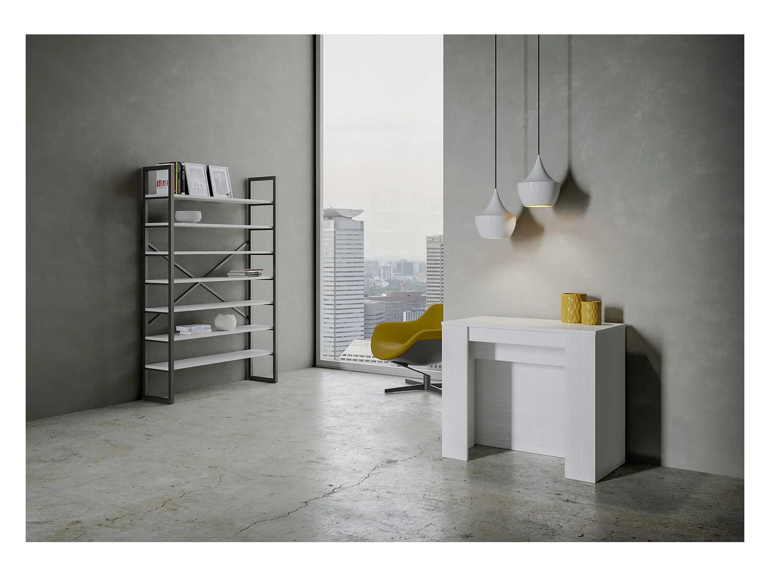 Console extensible 90x48/296 cm Venus Frêne Blanc rallonges internes