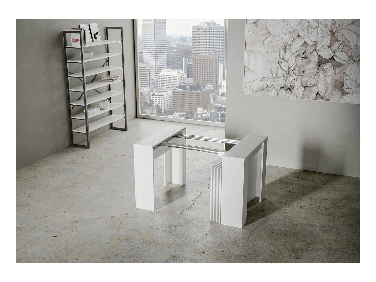 Console extensible 90x48/296 cm Venus Frêne Blanc rallonges internes
