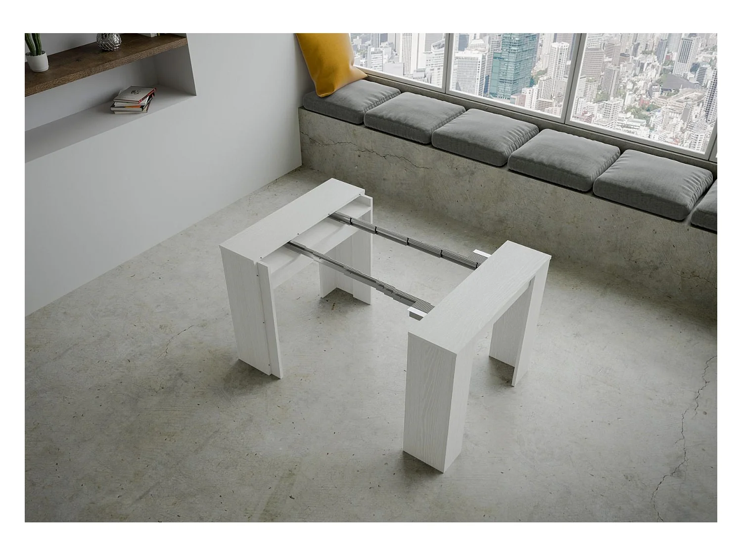 Console extensible 90x48/296 cm Venus Frêne Blanc rallonges internes