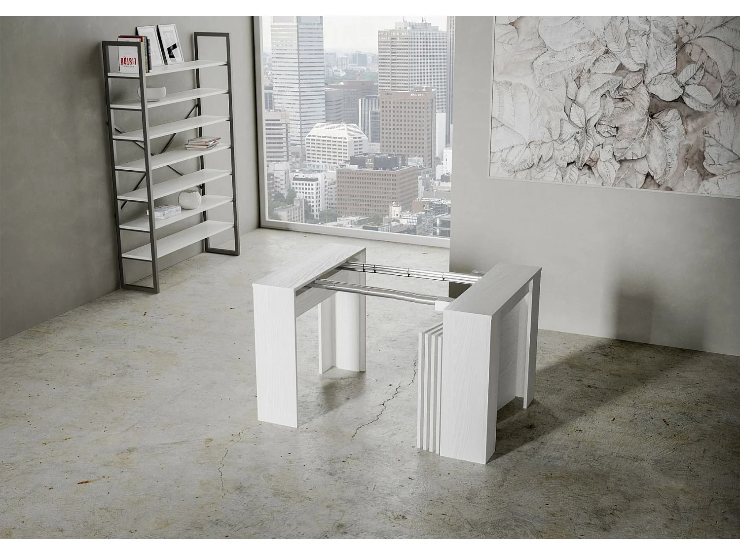 Console extensible 90x48/296 cm Venus frêne blanc rallonges internes