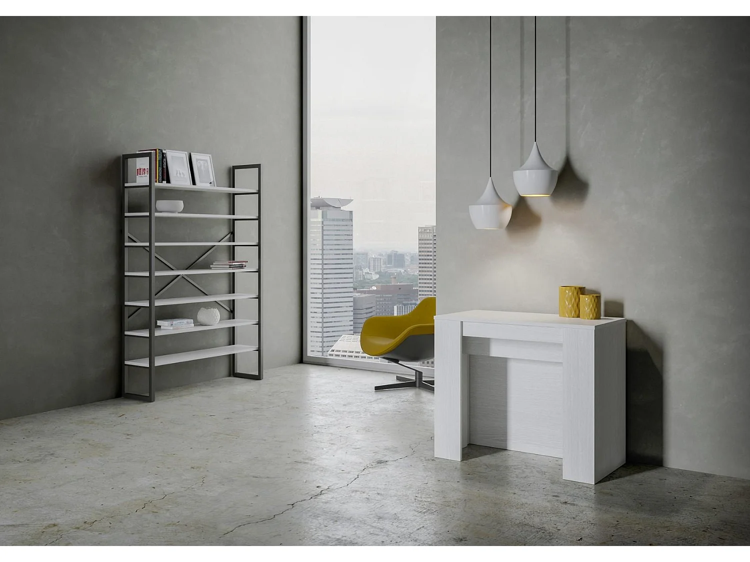 Console extensible 90x48/296 cm Venus frêne blanc rallonges internes