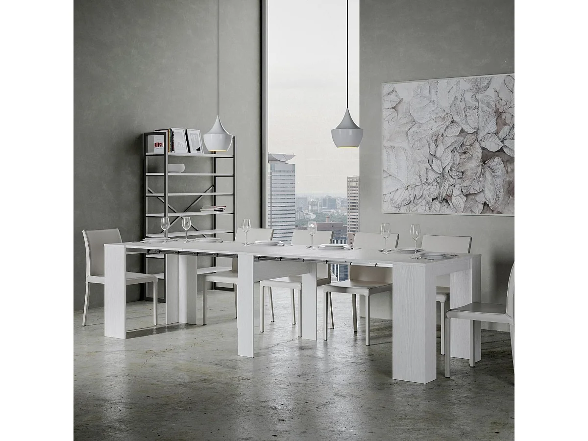 Konsola rozkładana 90x48/296 cm Venus Frassino biała wewnętrzne przedłużenia