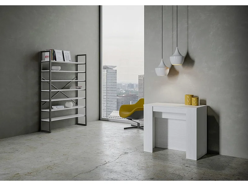 Console extensible 90x48/296 cm Venus frêne blanc rallonges internes