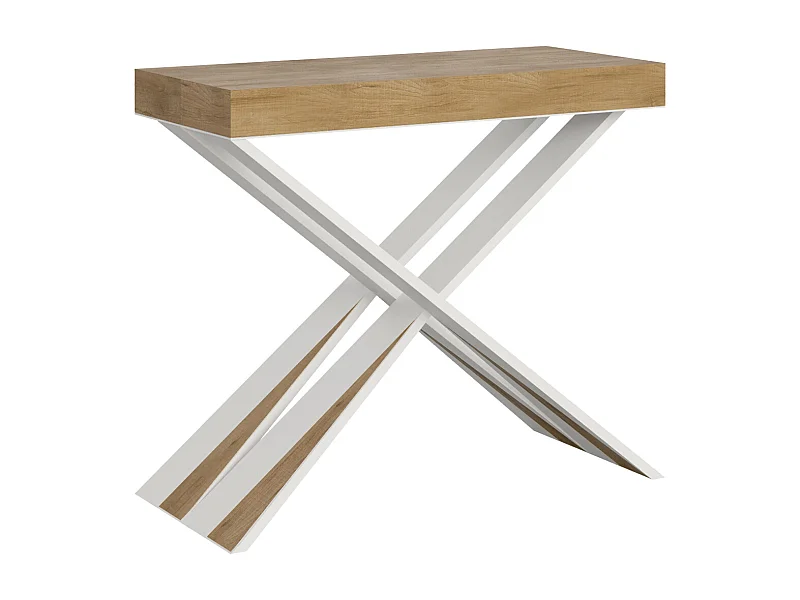 Ausziehbare Konsole 90x40/196 cm Diago Small Eiche Natur mit weißem Rahmen