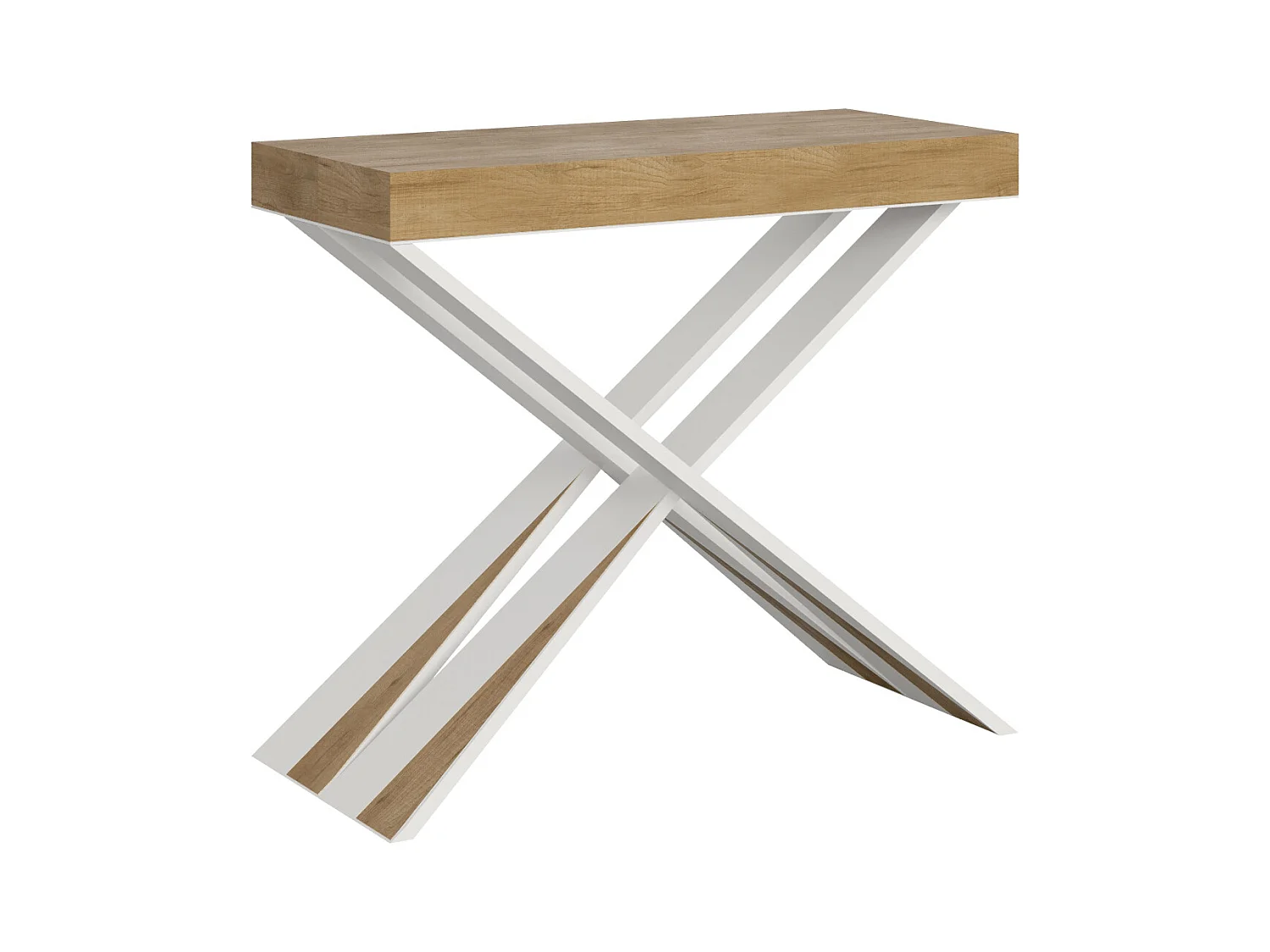 Consola extensible de diseño en madera Diago 90x40/196 o 90x40/300-Color Natural-Soporte 2 pies-3 alargaderas finas