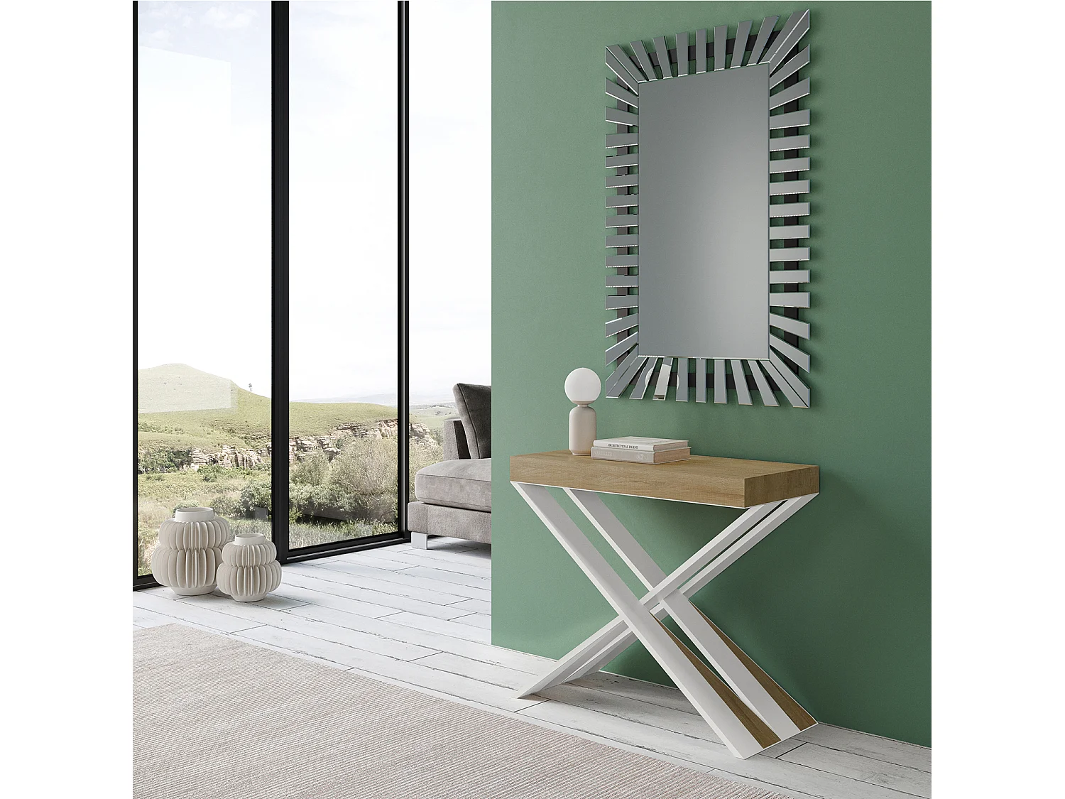 Console extensible 90x40/196 cm Diago Small chêne nature pieds blancs