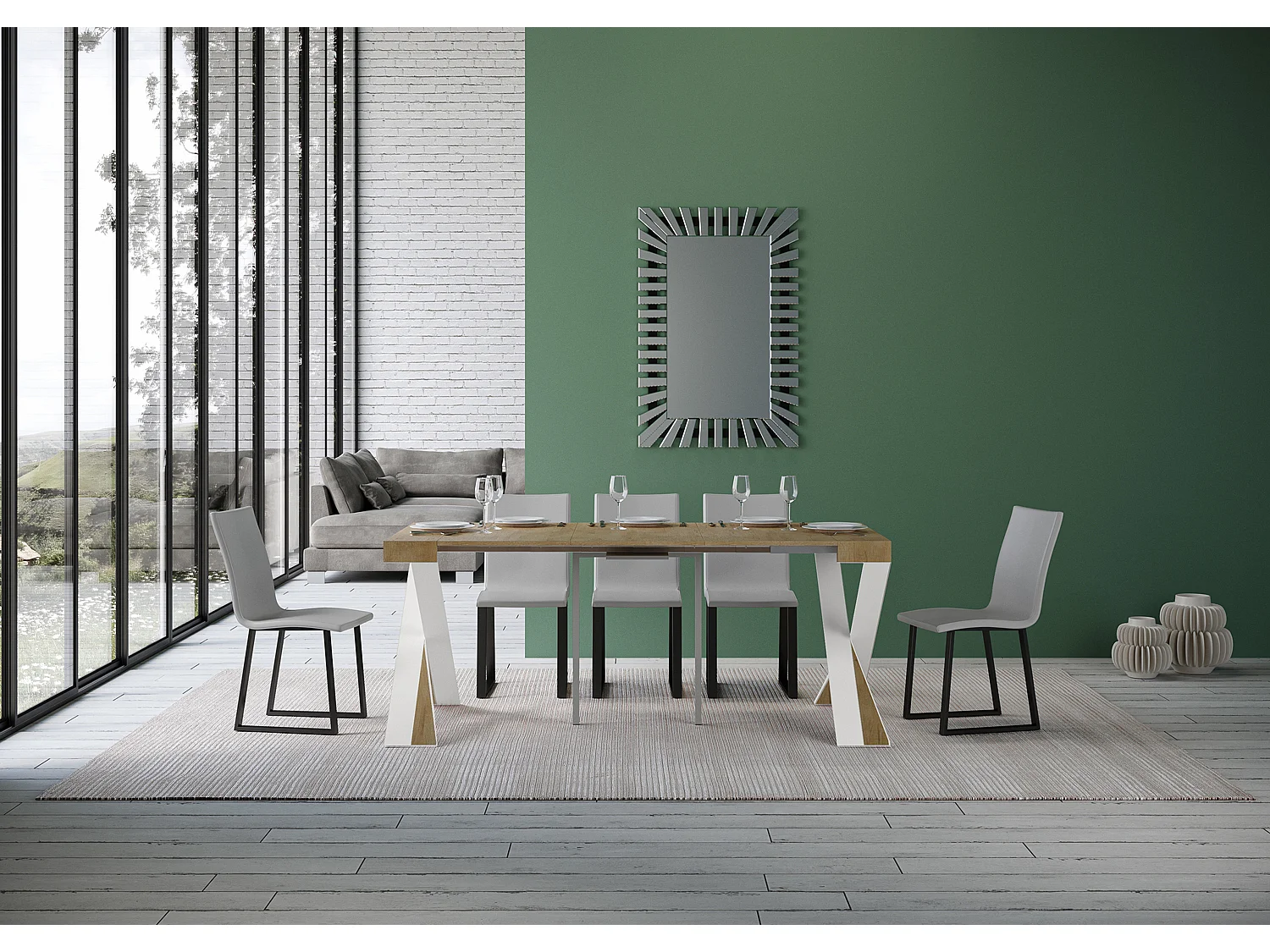 Uitschuifbare sidetable 90x40/196 cm Diago Small natuur eiken met wit frame