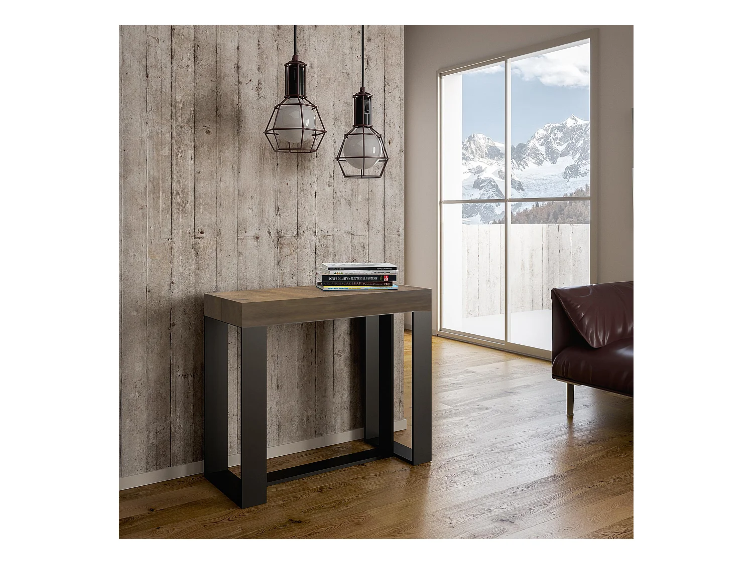 Mesa consola extensível 90x40/300 cm Futura Nogueira quadro Antracite