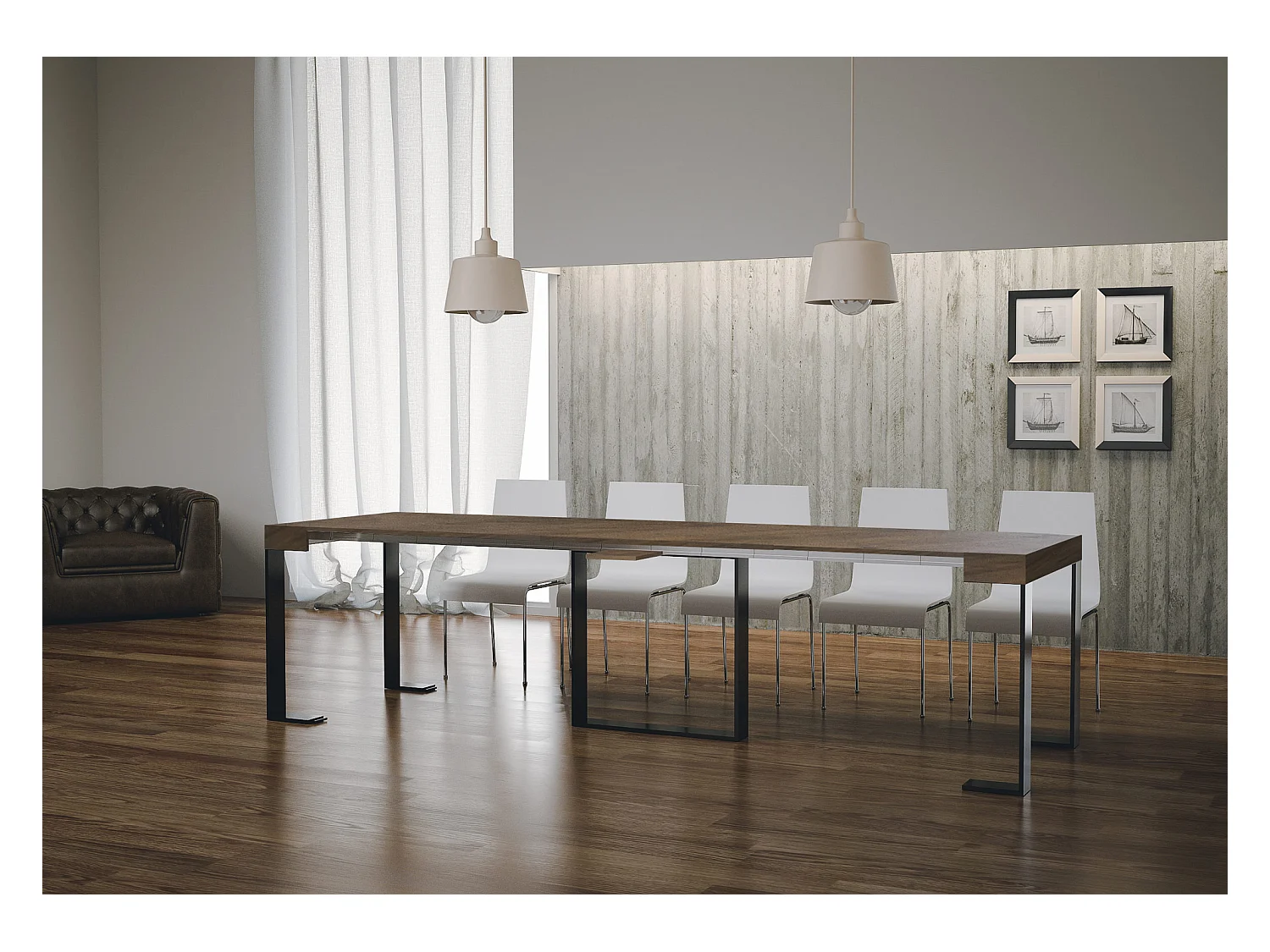 Mesa consola extensível 90x40/300 cm Futura Nogueira quadro Antracite