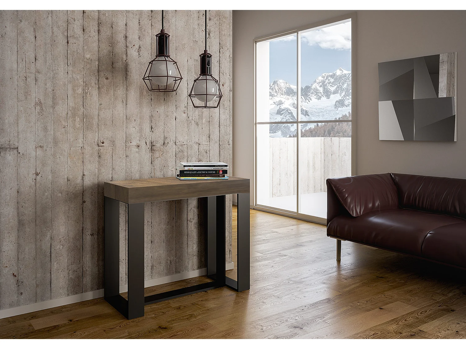 Console extensible 90x40/300 cm Futura Noyer cadre Anthracite