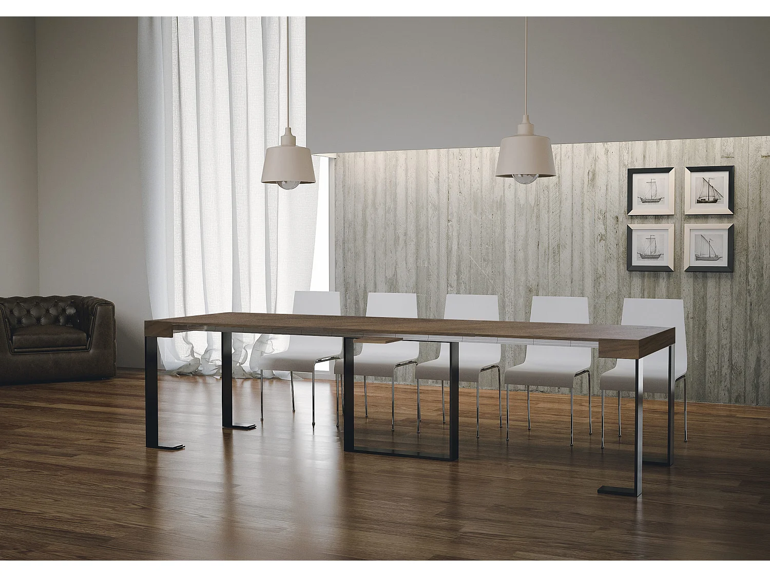 Console extensible 90x40/300 cm Futura Noyer cadre Anthracite