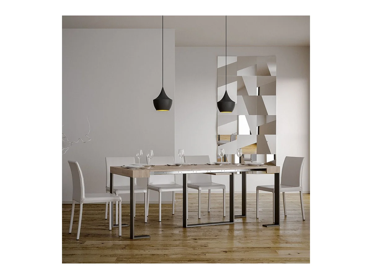 Ausziehbarer Konsolentisch 90x40/300 cm Futura Eiche Natur mit Eisenrahmen aus Anthrazit