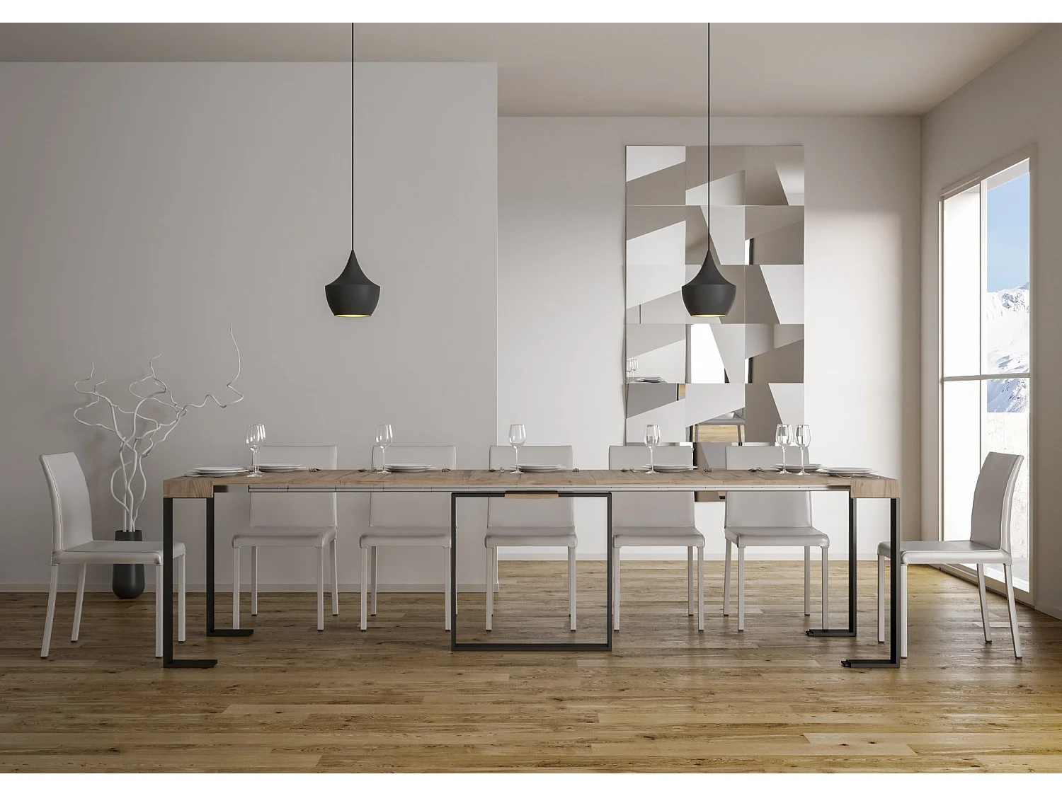 Console extensible 90x40/300 cm Futura Chêne Nature cadre Anthracite