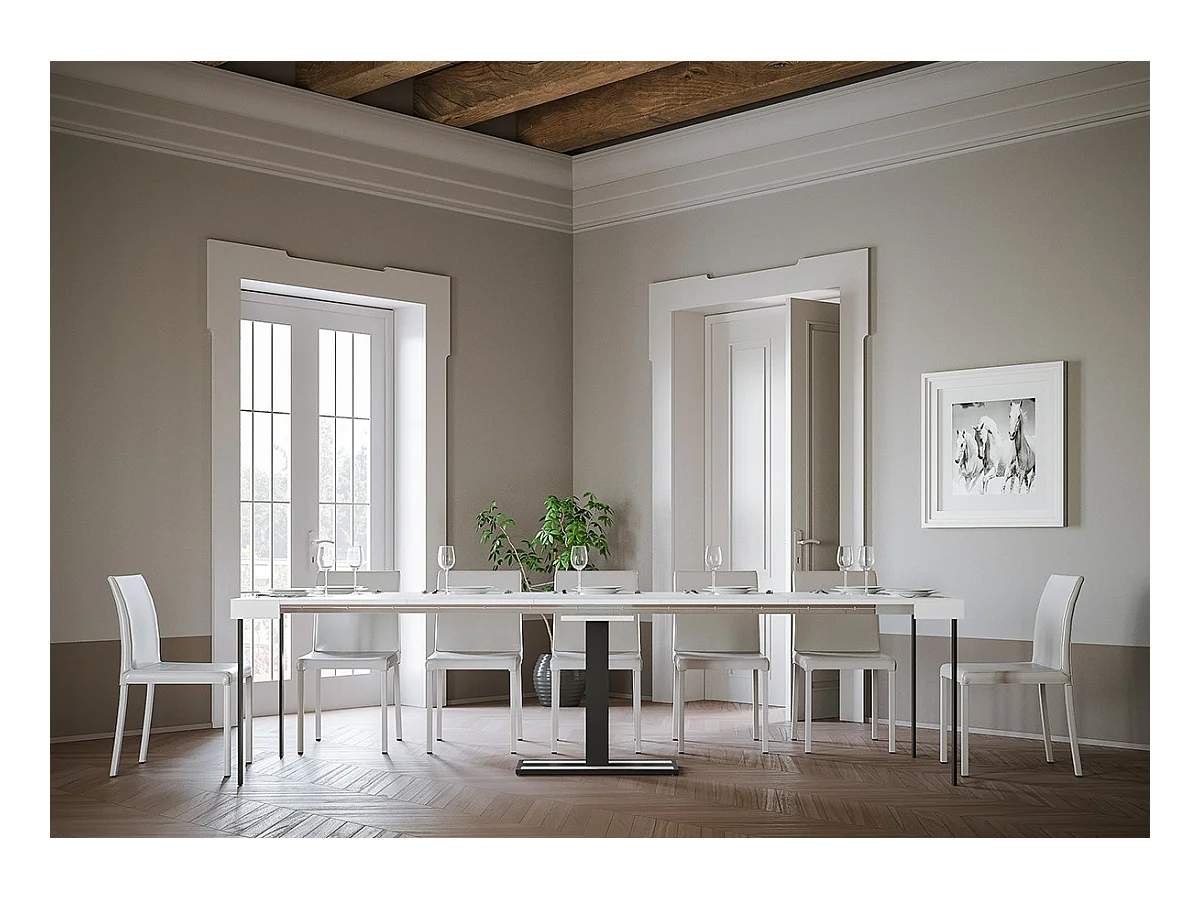 Console extensible 90x40/300 cm Capital Frêne Blanc cadre Anthracite