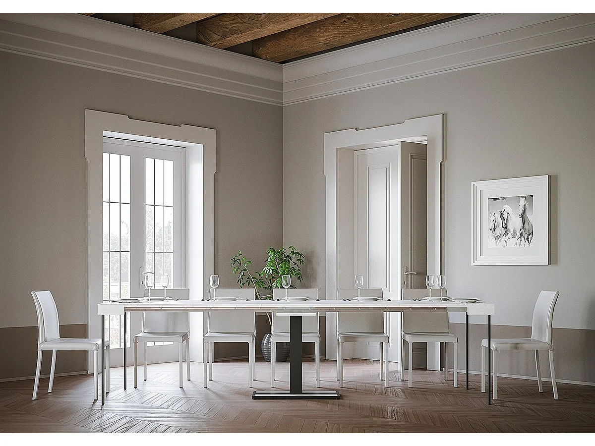 Console extensible 90x40/300 cm Capital Frêne Blanc cadre Anthracite