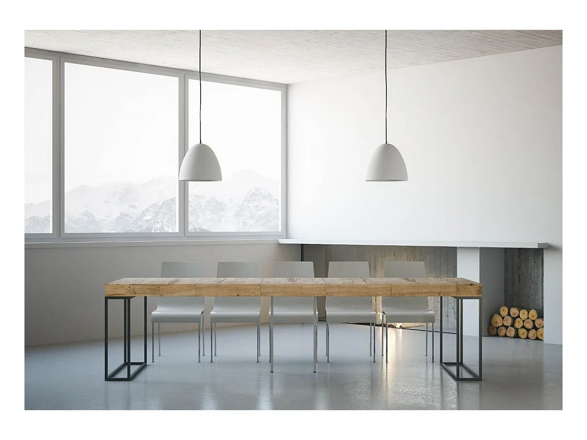 Console extensible 90x40/300 cm Epoca Premium Chêne Nature cadre Anthracite