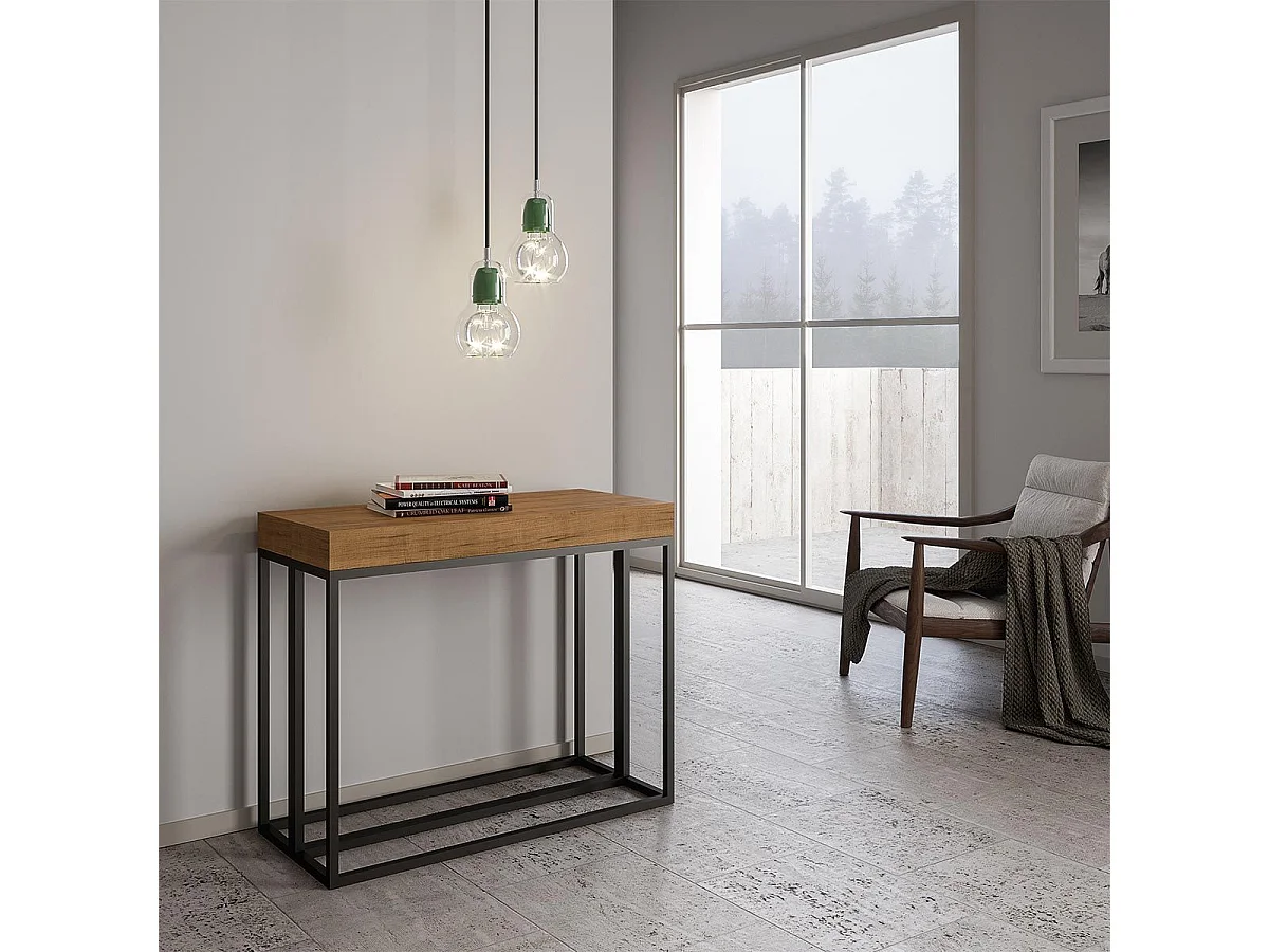 Console extensible 90x40/300 cm Epoca Premium Chêne Nature cadre Anthracite